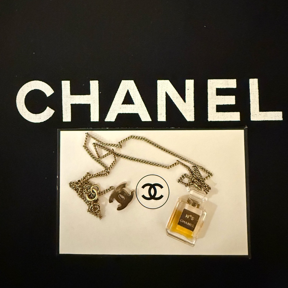 CHANEL Gold and Yellow No. 5 Perfume Bottle Necklace